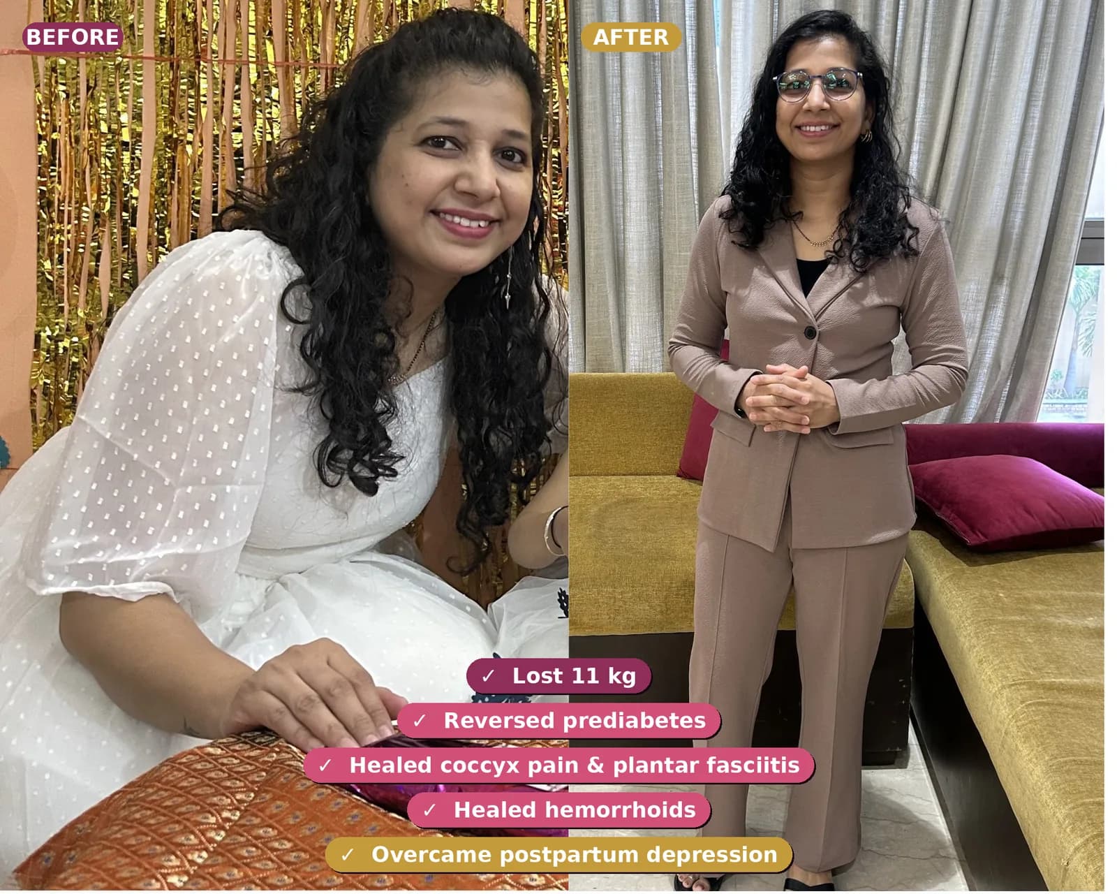Pooja Savadekar before and after her 10 kg transformation